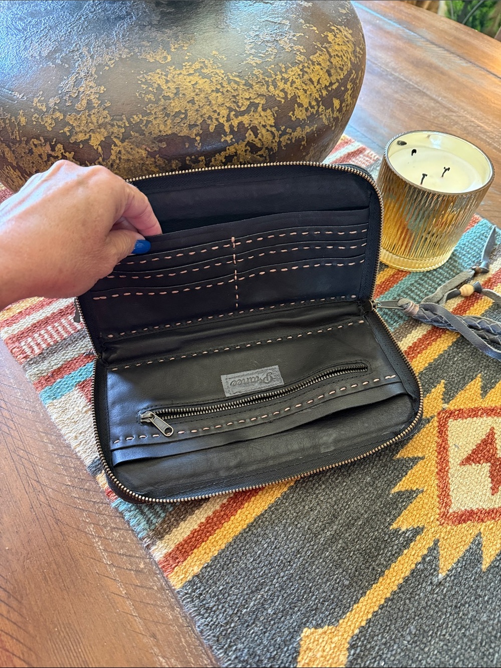 Grey Leather Zip Wallet with Tassel - Picture 5 of 6